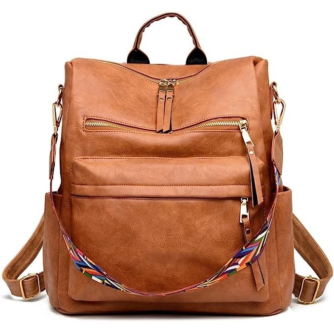 Geräumiger stylischer Damen Rucksack aus Kunstleder / Jugend Rucksack Tasche / Urban Style, Braun