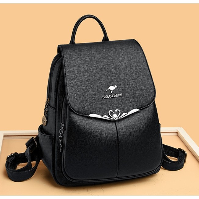 Damen-Rucksack aus Öko-Leder für den täglichen Gebrauch, schwarz