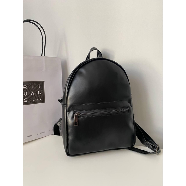 Damenrucksack schwarz No brand Bequeme Tasche aus verschleißfestem glattem Öko-Leder 22*26*10