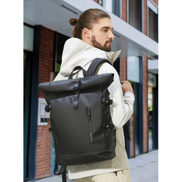 Rolltop-Rucksack für Damen und Herren mit 15 Zoll Laptopfach / großer City- und Tourist-Rolltop für Reisen 9542