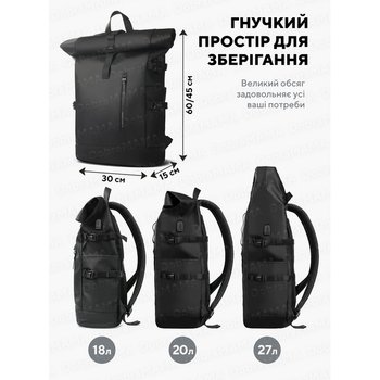 Men's and women's rolltop backpack with 15 inch laptop compartment / large city and tourist rolltop for travel 9542