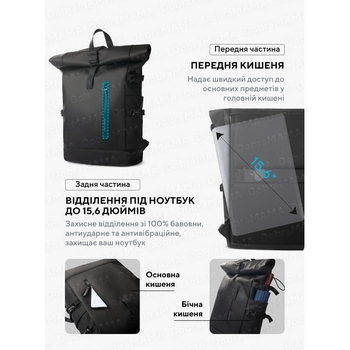 Rolltop-Rucksack für Damen und Herren mit 15 Zoll Laptopfach / großer City- und Tourist-Rolltop für Reisen 9542
