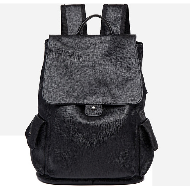 Large men's backpack made of genuine leather, black leather briefcase for men.