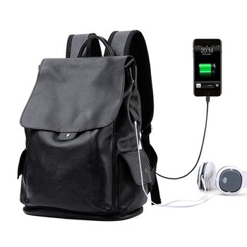 Large men's backpack made of genuine leather, black leather briefcase for men.