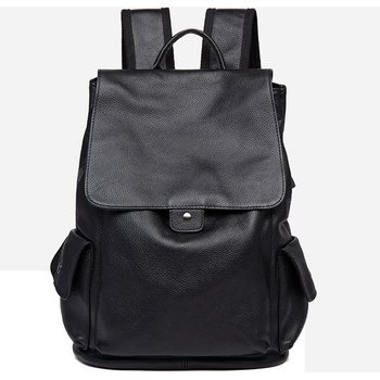 Large men's backpack made of genuine leather, black leather briefcase for men.