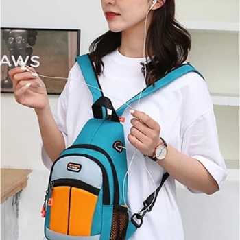 Damen Sling Rucksack, Umhängetasche aus hochfestem Oxford-Gewebe, Türkis-Orange