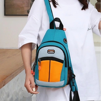 Damen Sling Rucksack, Umhängetasche aus hochfestem Oxford-Gewebe, Türkis-Orange