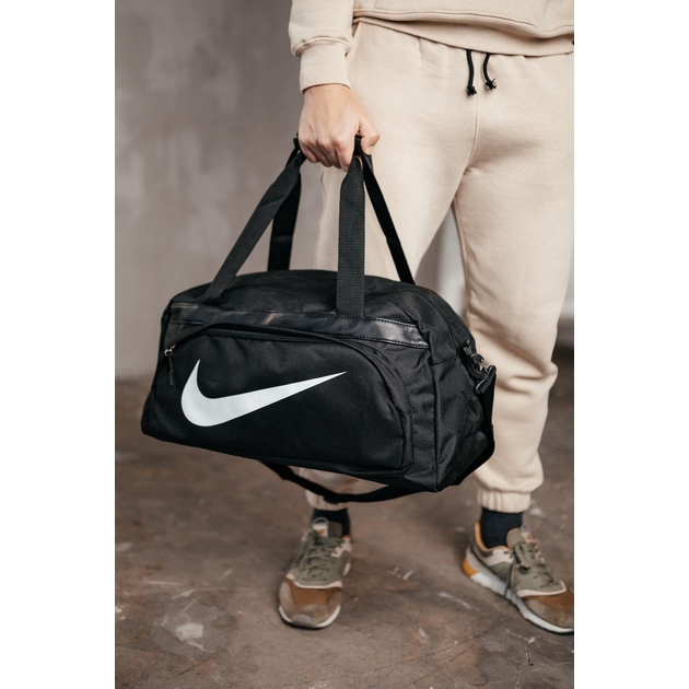 Дорожня сумка Білий Найк чоловіча для подорожей чорна 50*26*20 см, спортивна сумка чоловіча