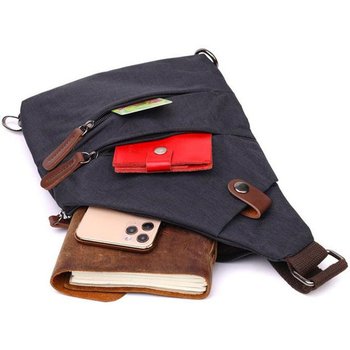 Men's sports sling shoulder bag made of textile for phone and documents, medium