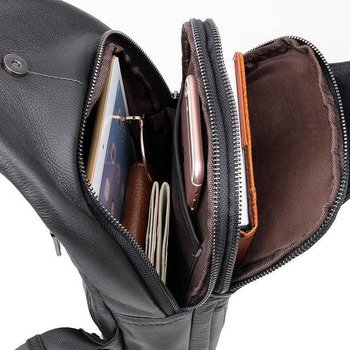 Men's genuine leather sling shoulder bag for phone and documents, medium