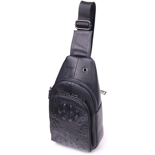 Men's leather sling shoulder bag for phone and documents, medium