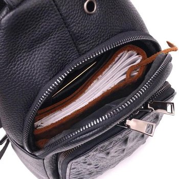 Men's leather sling shoulder bag for phone and documents, medium