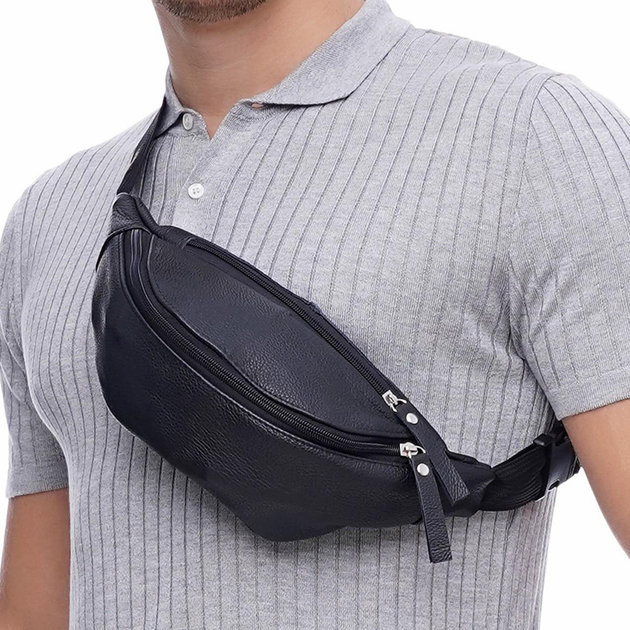 Genuine leather banana bag, black