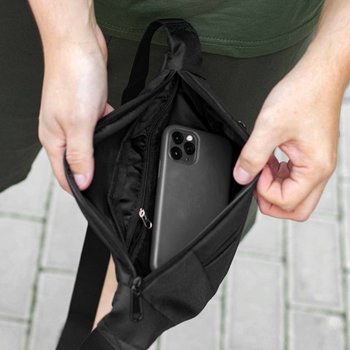 Kimo black fabric waist bag (banana) over the shoulder