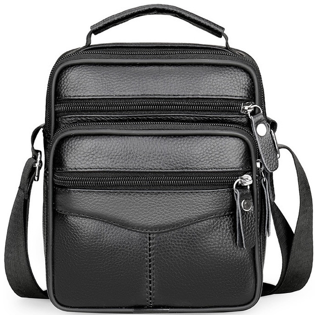 Мужская сумка-барсетка кожаная через плечо с черной ручкой