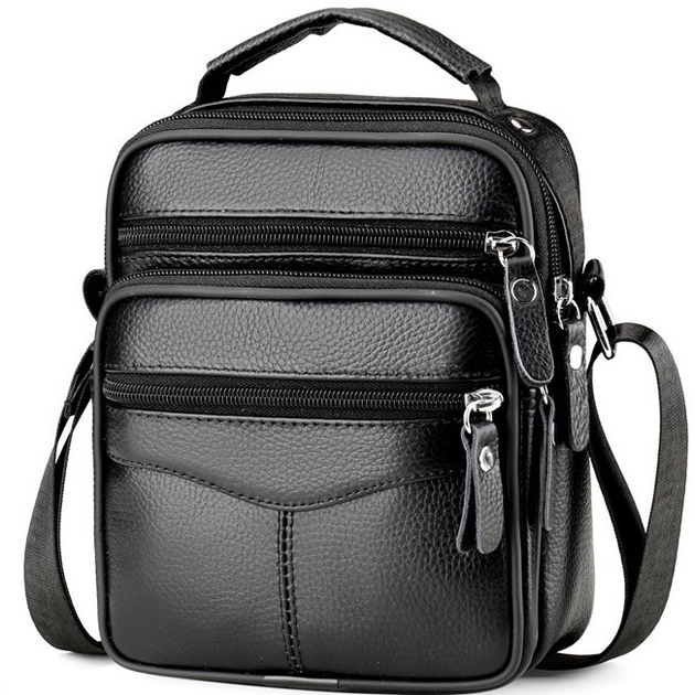 Herren-Umhängetasche aus Leder mit Henkel, schwarz