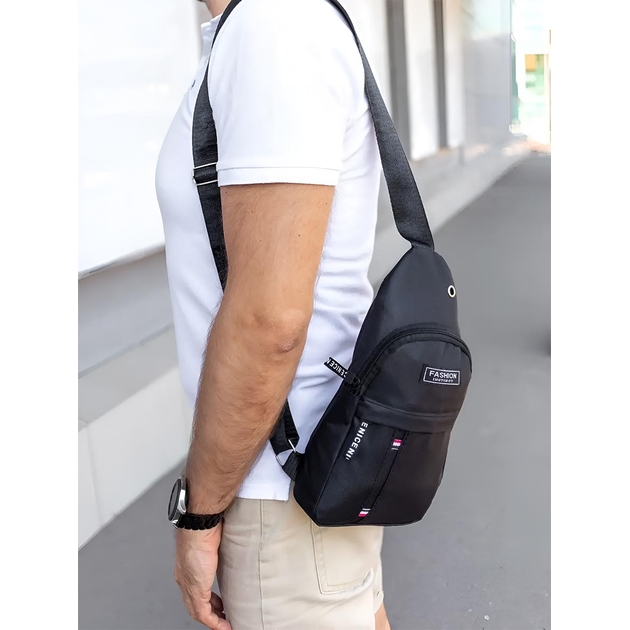 Herren Sling Bag über der Schulter VMHouse Cross Body Banana Medium Stoff schwarz (0027-0001)