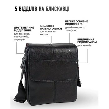 Мужская кожаная сумка через плечо мягкая
