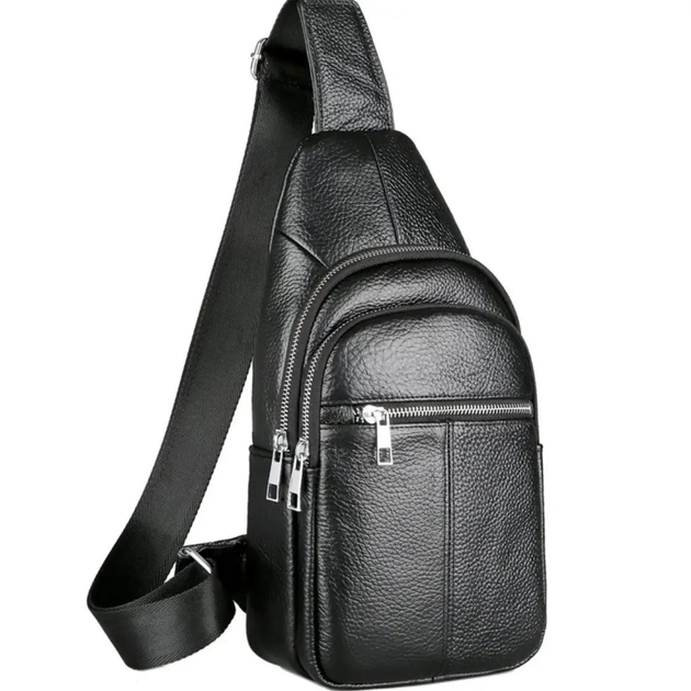 Men's leather sling shoulder backpack