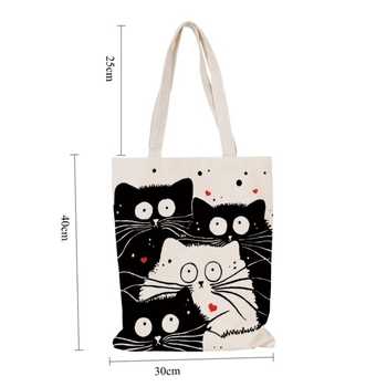 Damen Umhängetasche - Shopper "Cats" rechteckige Öko-Tasche mit Katzenprint, 40x30 cm, schwarz-weiß